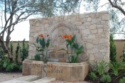The legendary antique wall fountain, stone channel and coy pond combination, commissioned and realized by Ancient Surfaces, installed in Irvine California. Has been featured in many showcase home tours as well as on the front covers of national shelter magazines. www.AncientSurfaces.com