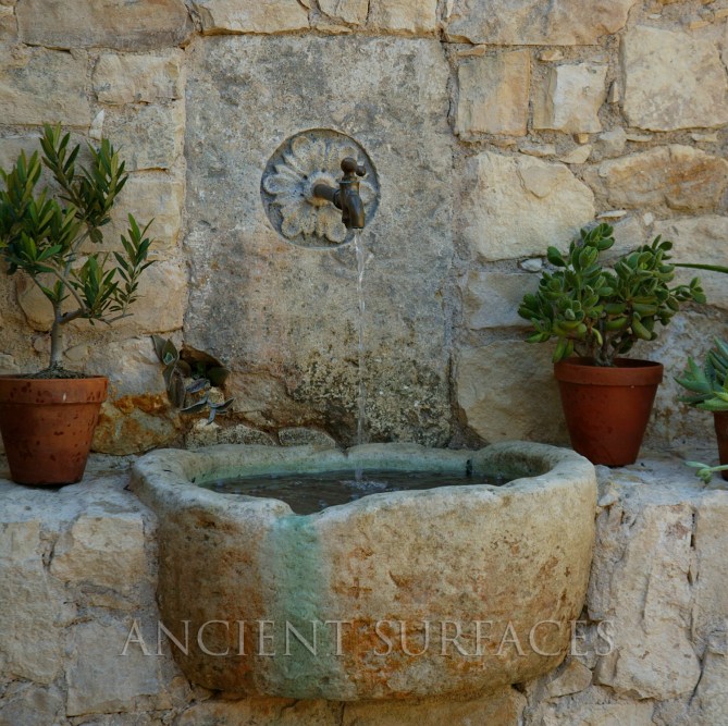 Antique Wall Fountain With and Reclaimed Stone Trough by Ancient Surfaces