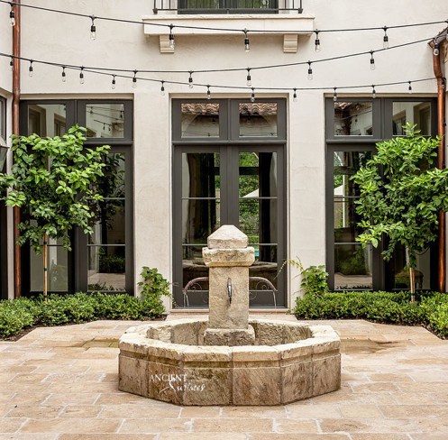 Outdoor landscaping with stone water pool Fountains-12