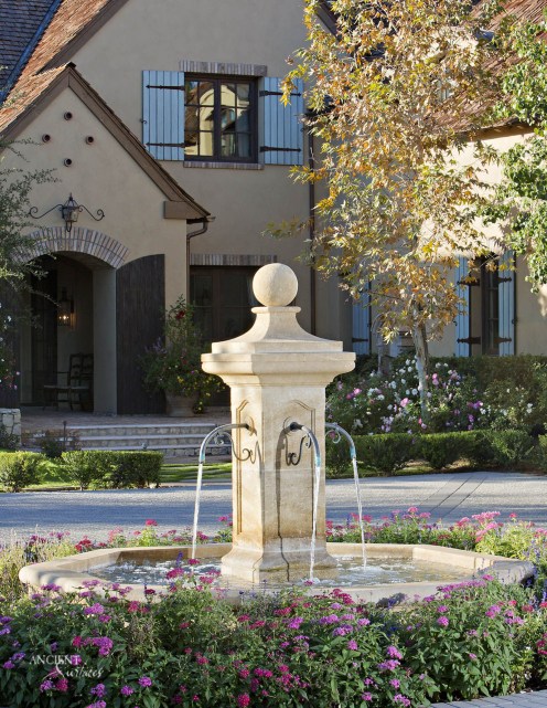 Outdoor landscaping with stone water pool Fountains-6