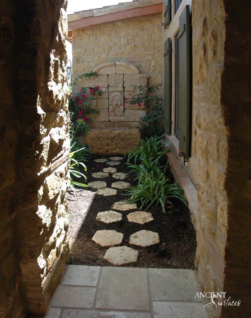 majestic limestone wall fountain
Limestone wall cladding
Arcane French limestone flooring
Antique limestone fireplace mantle 
Ancient Surfaces
Antique limestone fountain 
Hexagonal limestone tiles 
Antique stepping stones 
