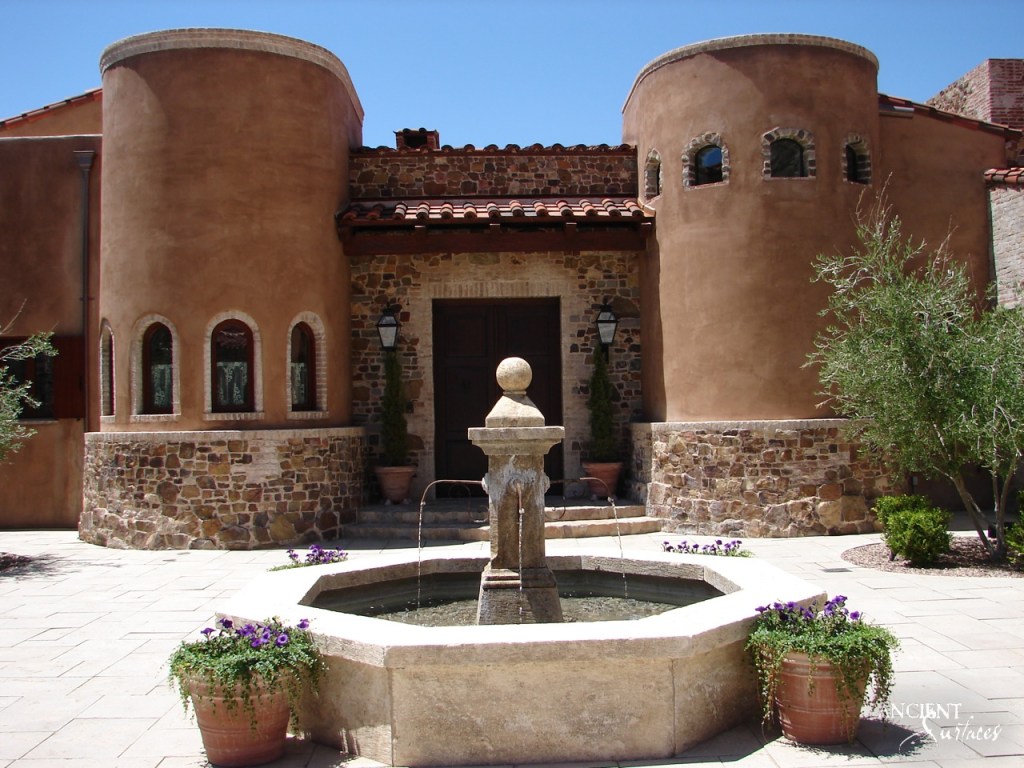 Sculpted Limestone pool Fountain with Elaborate Bas-Relief Carvings and Graceful Water Spouts, a Masterpiece by Ancient Surfaces