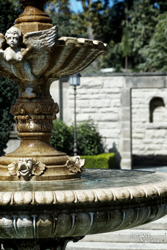 Timeless Elegance Captured in a Grand Limestone pool Fountain with Ornate Sculptural Elements, Designed by Ancient Surfaces