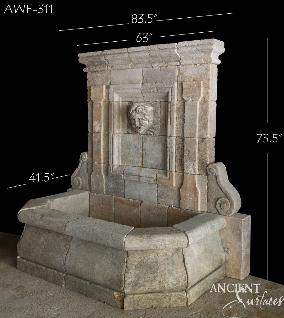 Reclaimed limestone wall fountains
Ancient Surfaces limestone fountains
Antique stone water features
Historic limestone wall accents
Old-world courtyard fountains
Hand-carved limestone wall pieces
Timeless architectural water elements
Rustic limestone wall fountains
Lion motif limestone fountains
Shell spout wall fountains
Patina limestone fountain designs
Mediterranean garden wall features
Authentic reclaimed limestone details
Tranquil limestone water installations
Luxury limestone architectural elements