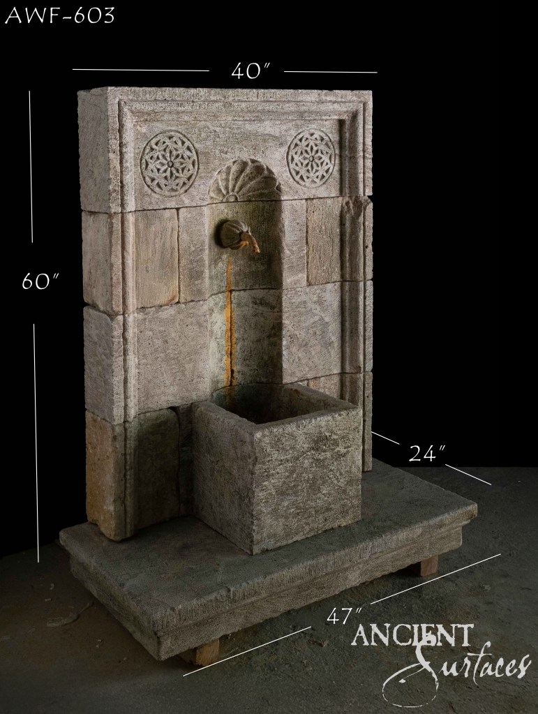 Reclaimed limestone wall fountains
Ancient Surfaces garden features
Antique stone water fountains
Limestone lion head spout fountain
Historic limestone wall basins
Patina stone fountain designs
Mediterranean reclaimed stone fountains
Baroque limestone fountain detailing
Rustic Provençal garden fountains
Romanesque limestone wall pieces
Aged limestone courtyard accents
Architectural reclaimed wall fountains
Decorative limestone outdoor water features
Timeless reclaimed limestone craftsmanship
Sustainable antique limestone design