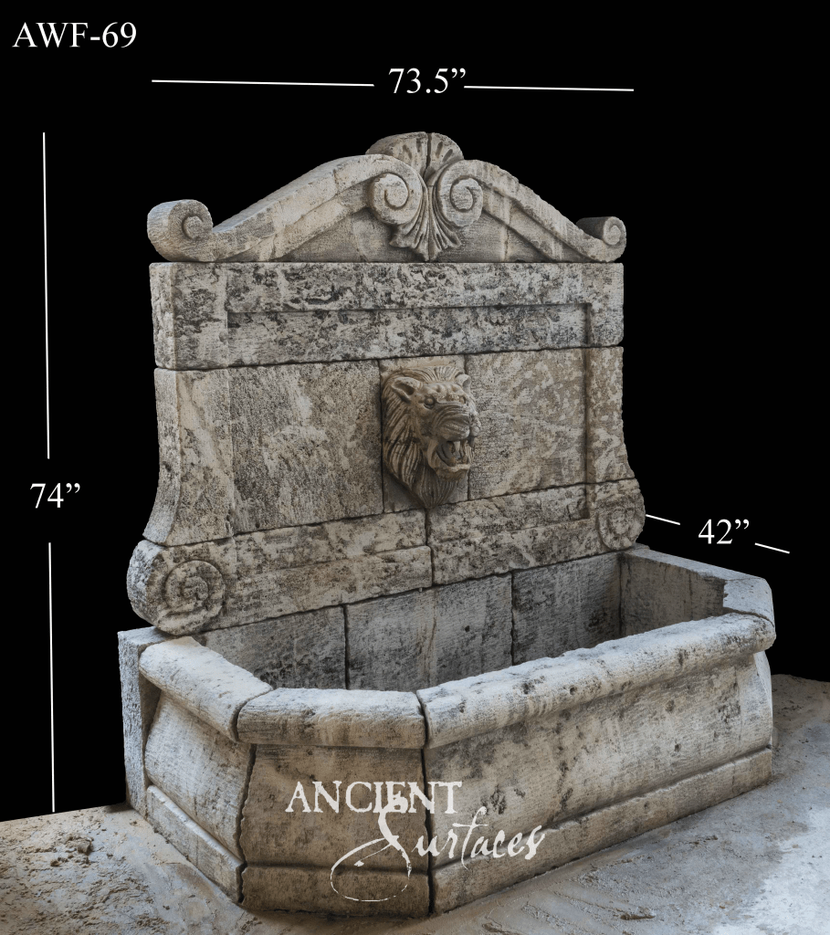 reclaimed limestone fountain
limestone wall fountain
antique limestone fountain
ancient surfaces limestone fountain
historic limestone water feature
carved limestone wall fountain
weathered limestone garden fountain
patina limestone fountain
stone courtyard water fountain
old world limestone fountain
European limestone wall fountain
hand-carved limestone fountain
luxury limestone outdoor fountain
architectural limestone fountain
limestone fountain with lion spout