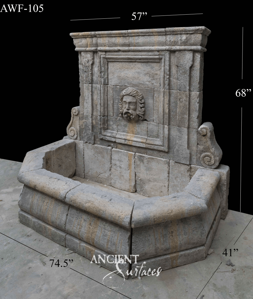 reclaimed limestone fountain
limestone wall fountain
antique limestone fountain
ancient surfaces limestone fountain
historic limestone water feature
carved limestone wall fountain
weathered limestone garden fountain
patina limestone fountain
stone courtyard water fountain
old world limestone fountain
European limestone wall fountain
hand-carved limestone fountain
luxury limestone outdoor fountain
architectural limestone fountain
limestone fountain with lion spout