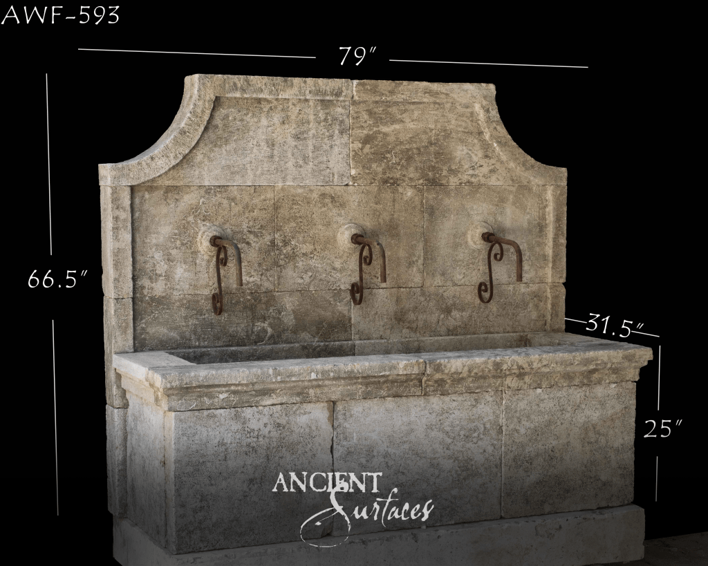 reclaimed limestone wall fountain
antique limestone wall fountain
Ancient Surfaces wall fountain collection
Ancient Surfaces reclaimed limestone fountains
limestone wall fountain for courtyard
garden limestone wall fountain
poolside limestone wall fountain
outdoor wall fountain limestone
European reclaimed wall fountain
French limestone wall fountain
Mediterranean limestone wall fountain
hand carved limestone wall fountain
limestone trough wall fountain
three spout limestone wall fountain
architectural limestone water feature
ornate carved limestone wall fountain
iron spout limestone wall fountain
reclaimed stone wall water feature
custom limestone wall fountain
limestone wall fountain installation